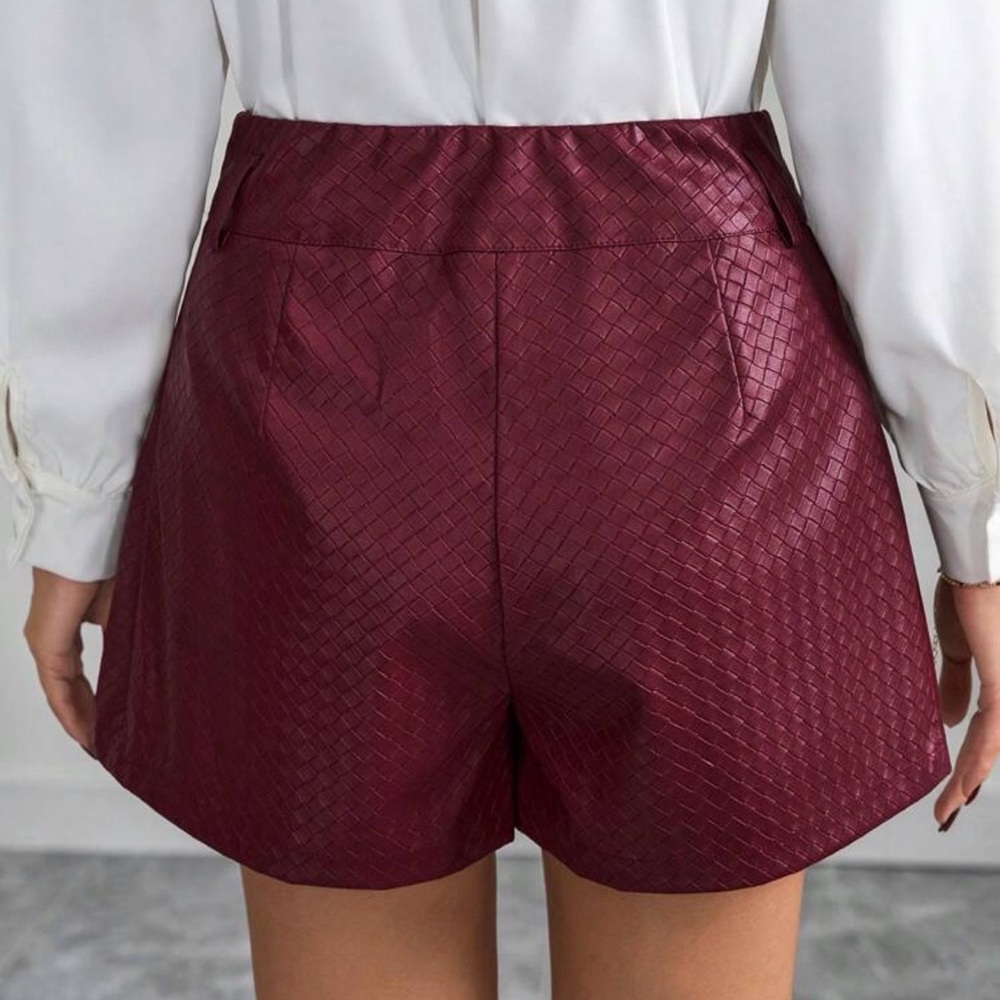 Burgundy Faux Leather Shorts - Picture 2 of 3